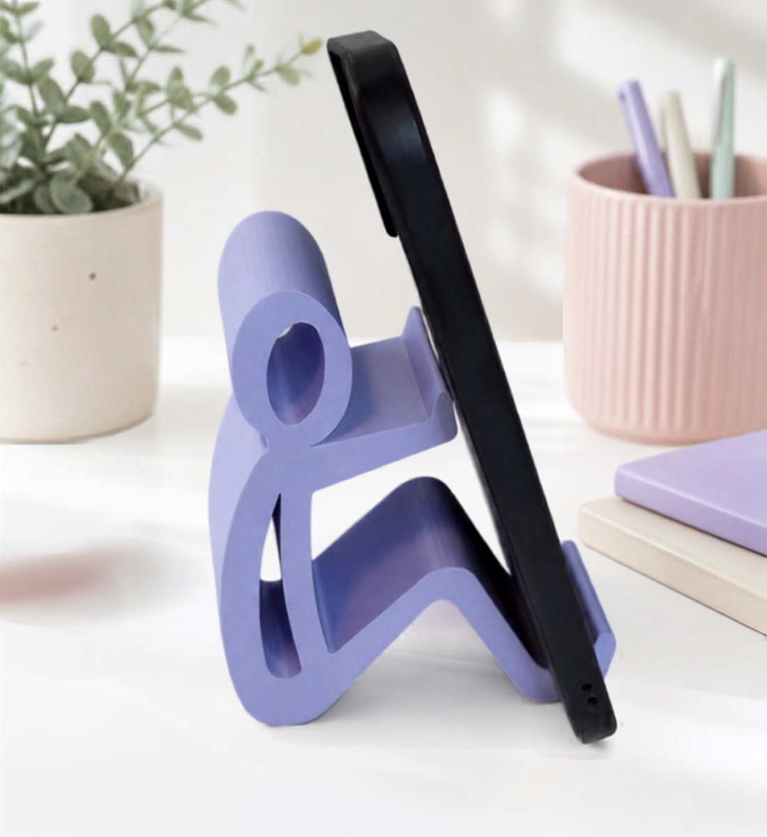 Het Zittend Mannetje – Telefoonhouder – Lila